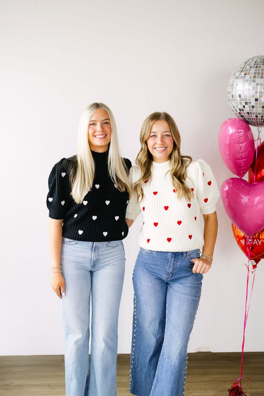 Knit Heart Detail Embroidered Sweater