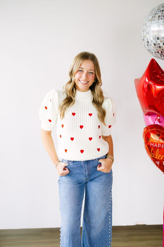 Knit Heart Detail Embroidered Sweater