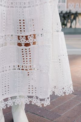 Eyelet Lace Tube Midi Dress