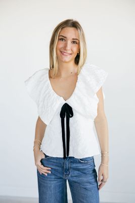 Textured Velvet  Bow Babydoll Blouse