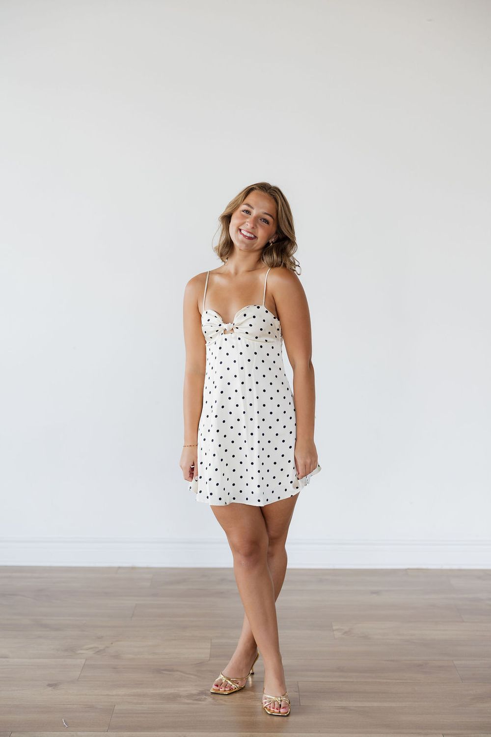 Satin Front Knot Polka Dot  Mini Dress