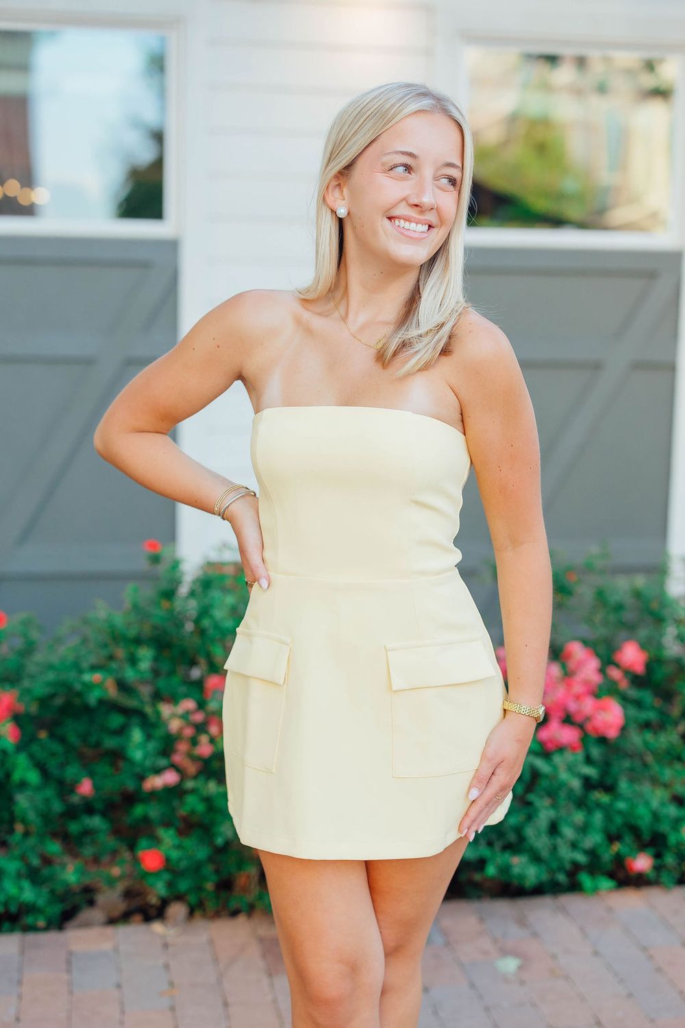 short strapless dress with pockets A-Line Strapless Blue Satin Short Homecoming Dresses, Purple / 8