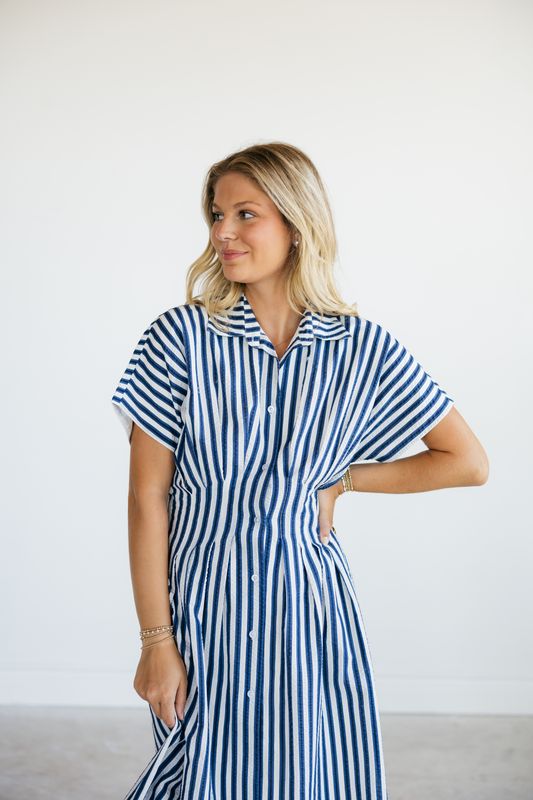 Striped Textured Button Up Midi Dress
