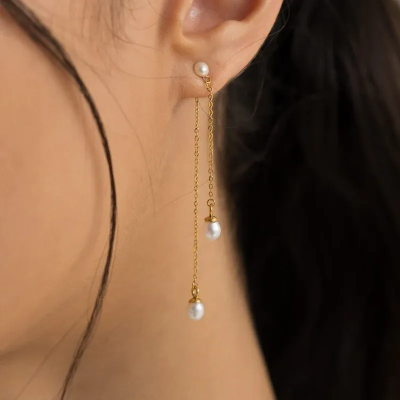 18K Gold Pearl Drop Earings