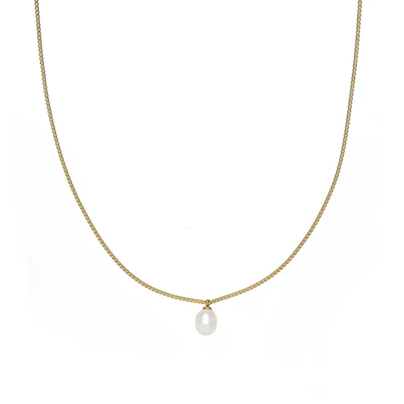 Box Chain Pearl Pendant Necklace