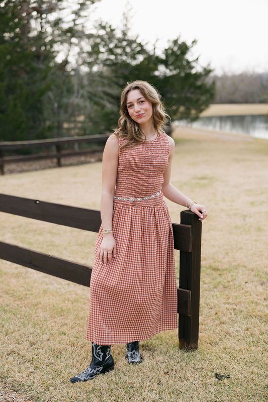 Sleeveless Smocked Top Gingham Maxi Dress