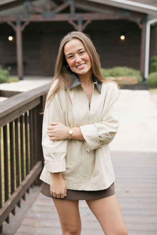 Leather Collared Zip Up Barn Jacket