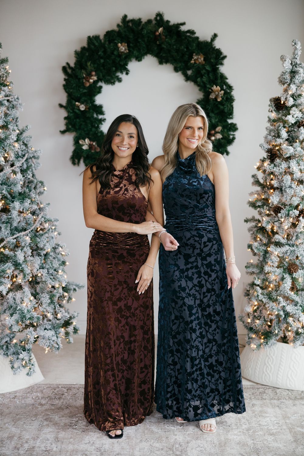 Velvet Detail Halter Backless Maxi Dress