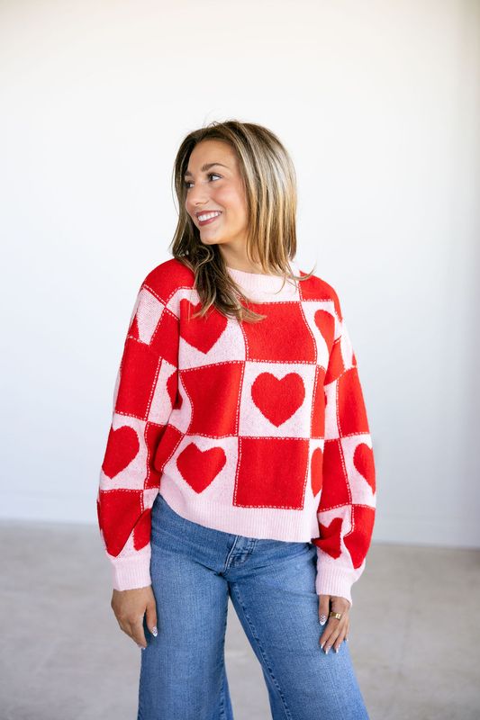 Heart Checkered Pattern Sweatshirt