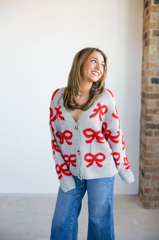 Bow Pattern Button Down Cardigan