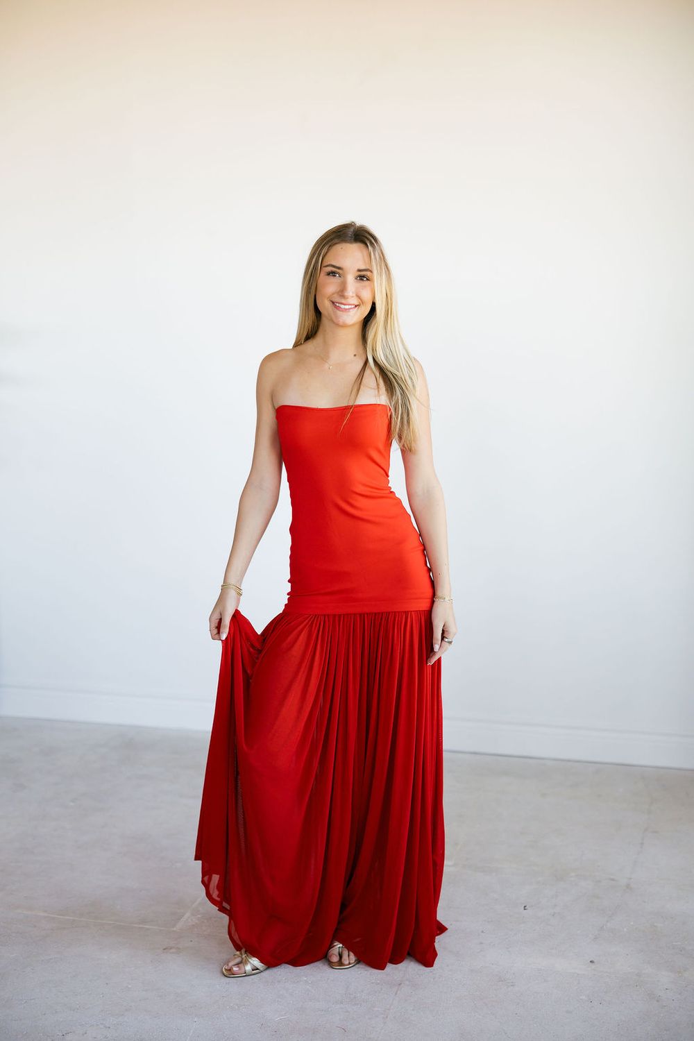 Strapless Chiffon Maxi Dress