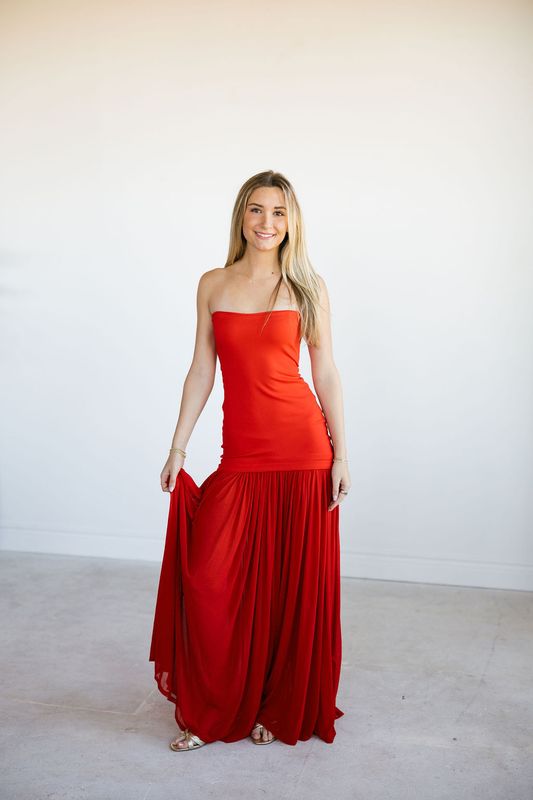 Strapless Chiffon Maxi Dress