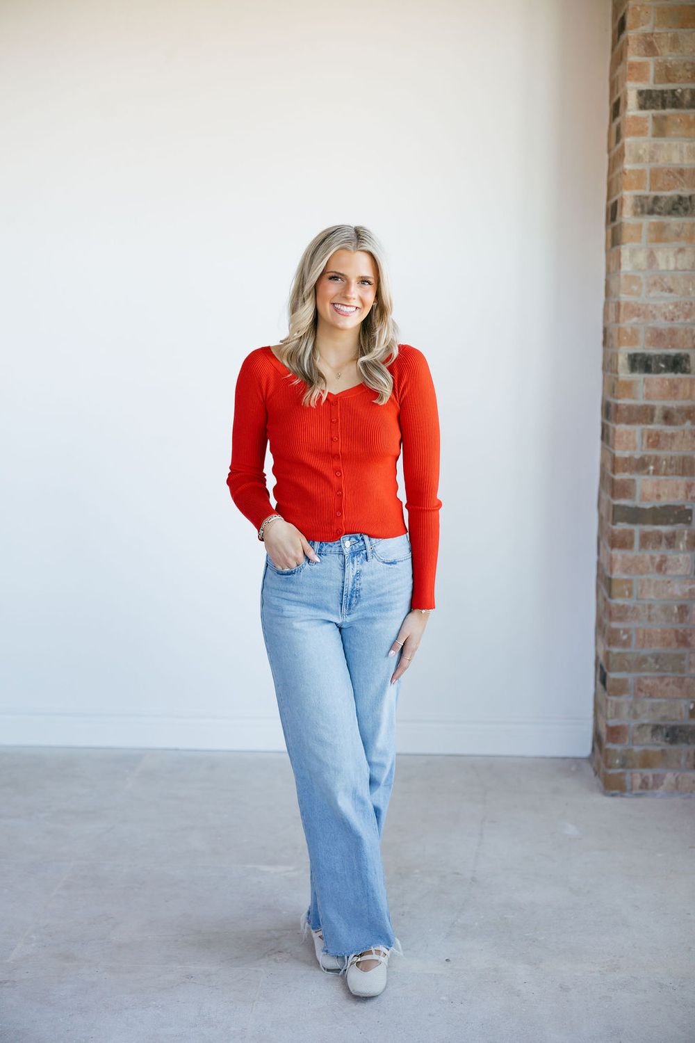 Off Shoulder Ribbed Button Up Sweater Top