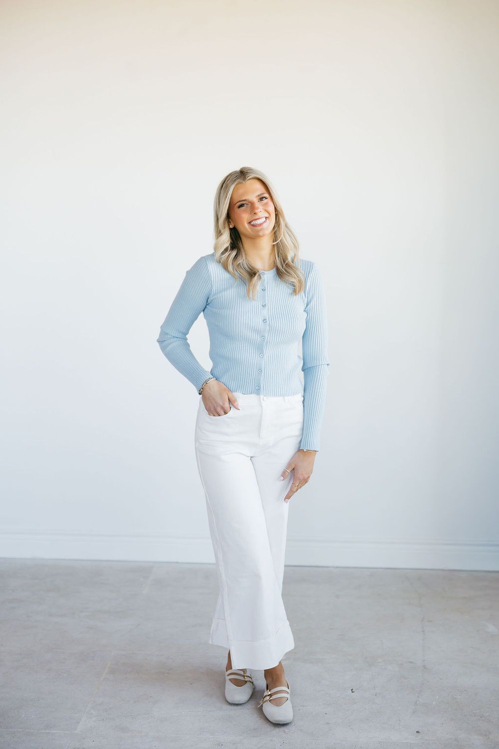 Long Sleeve Ribbed Button Down Cardigan