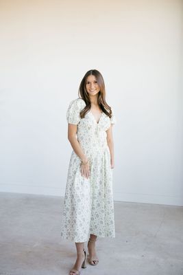 Floral Fit And Flare Midi Dress W/ Cap Sleeve