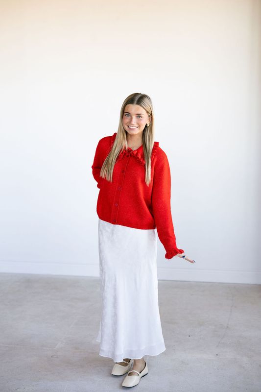 Satin Floral Jacquard Midi Skirt