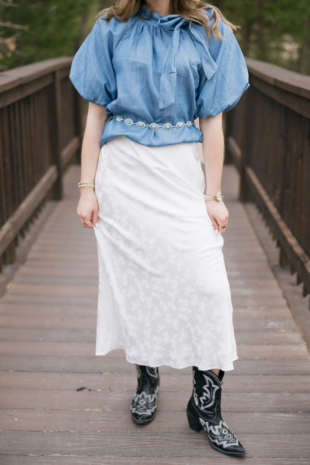 Satin Floral Jacquard Midi Skirt