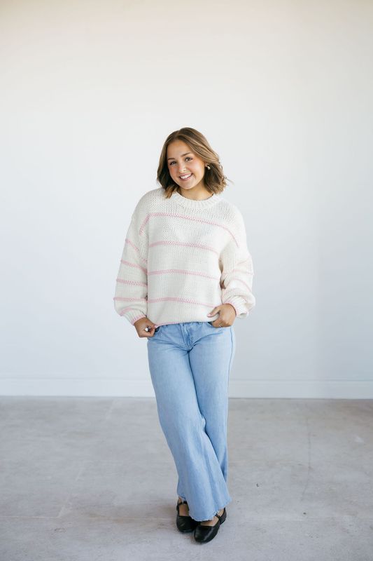Thin Stripe Textured Knit Sweater