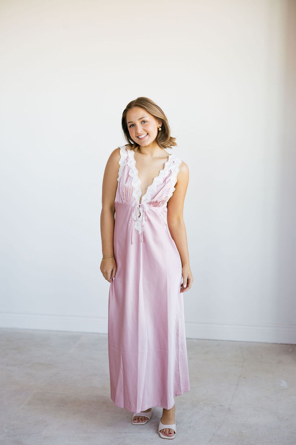 Deep V Neck w/ Lace Collar Trim Detail Maxi