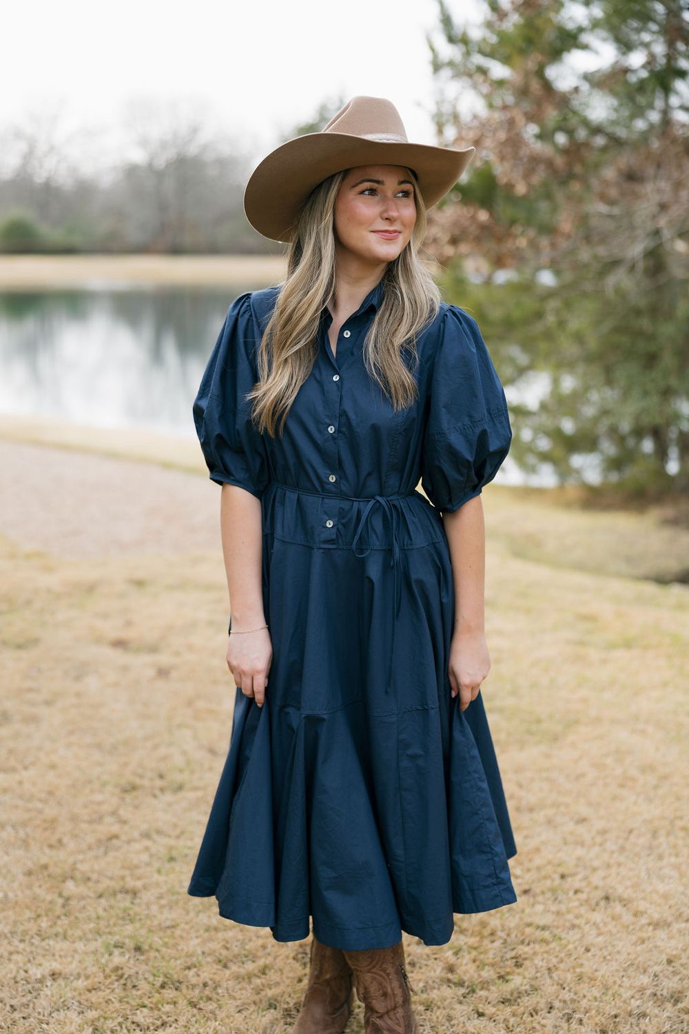 Button Down Tiered Midi Dress