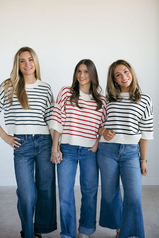 Striped Short Sleeve Sweater