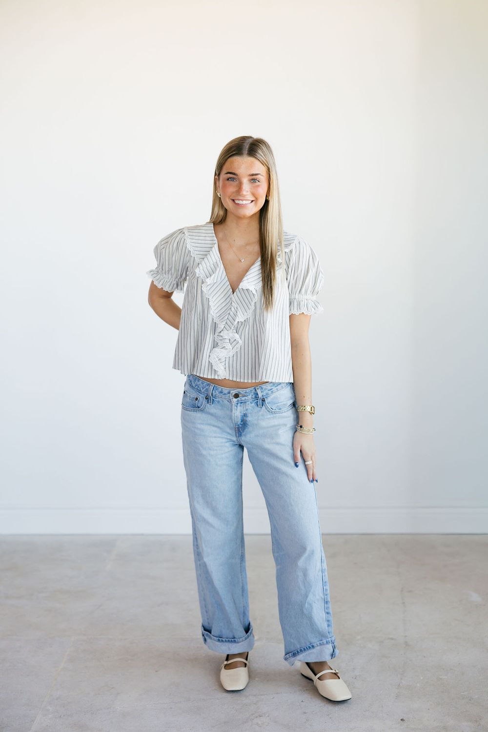 Striped Ruffle Trim Blouse