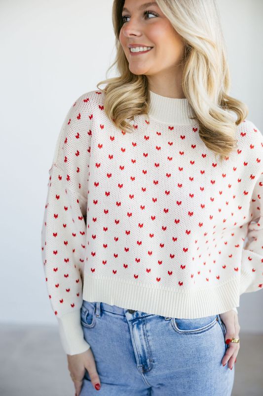 Heart Pattern Drop Shoulder Knit Sweater
