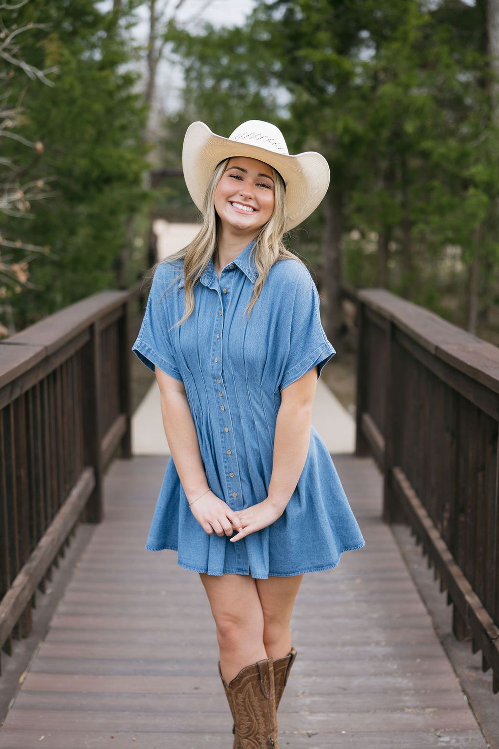 Chambray Denim Button Down Pleat Dress