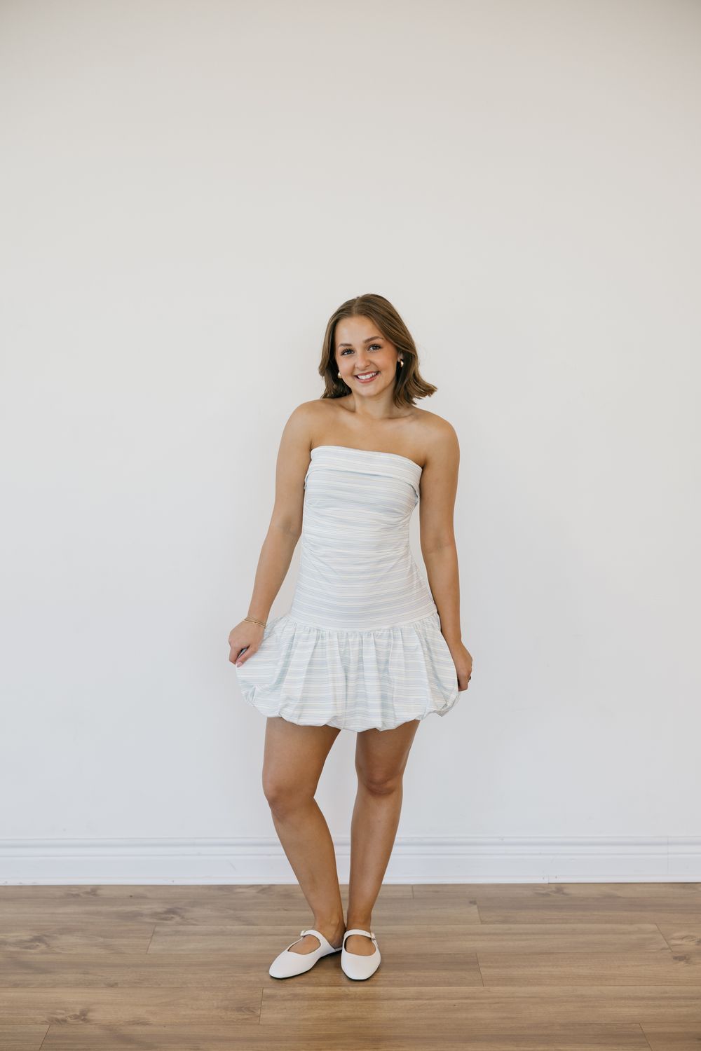 Striped Strapless Bubble Mini