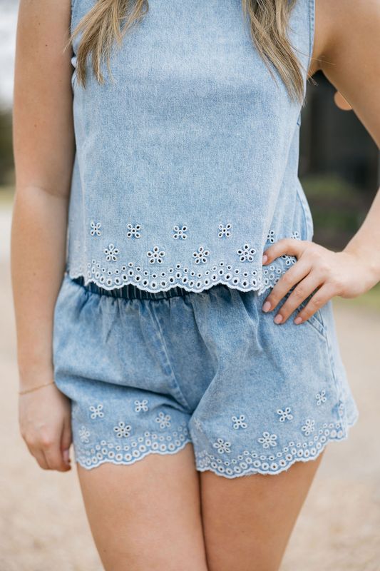 Denim Scalloped Shorts