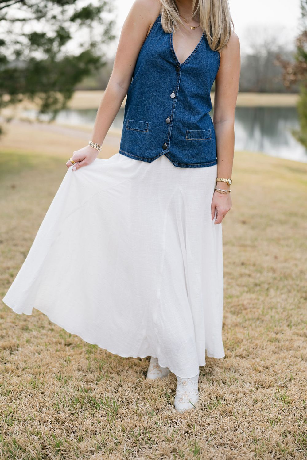 Linen Maxi Skirt w/ Scrunched Waist Band
