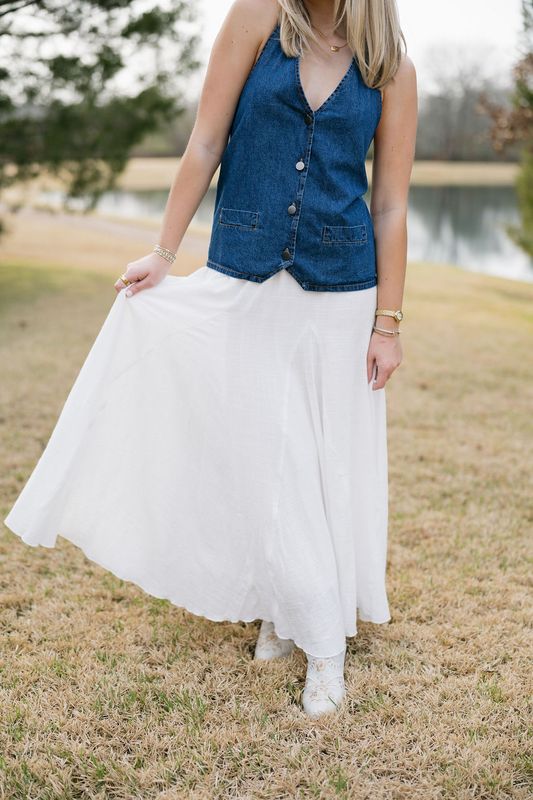 Linen Maxi Skirt w/ Scrunched Waist Band