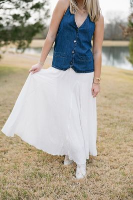 Linen Maxi Skirt w/ Scrunched Waist Band