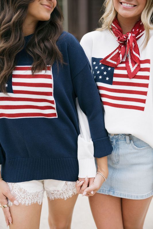 Knit Long Sleeve American Flag Sweater
