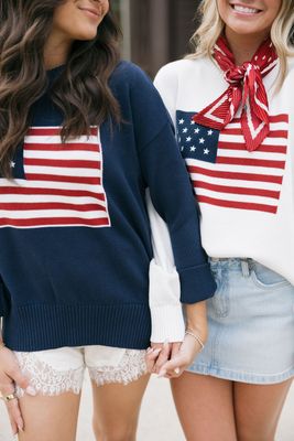 Knit Long Sleeve American Flag Sweater