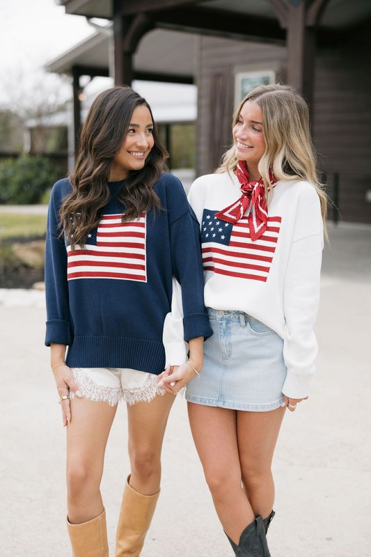 Knit Long Sleeve American Flag Sweater