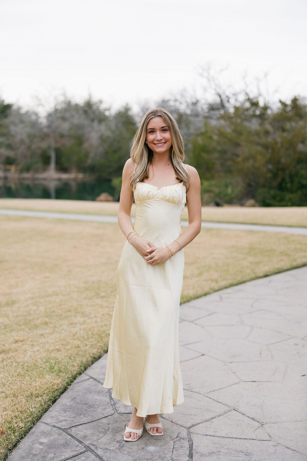 Satin Back Twist Maxi Dress, Color: - Lemon, Size: - XS