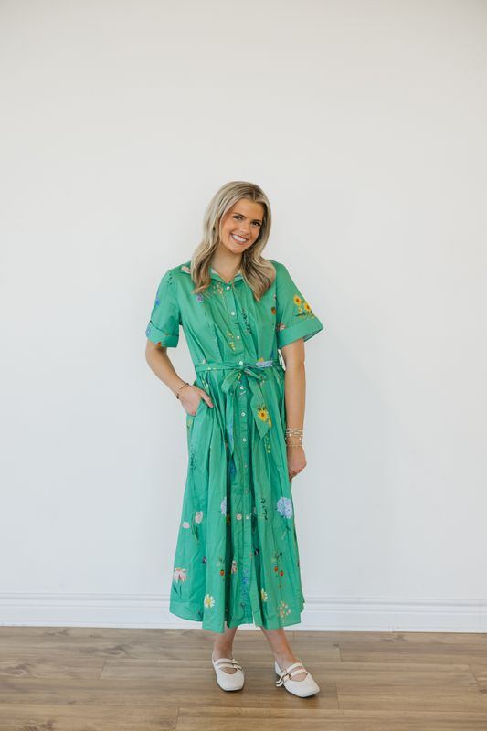 Button Down Belted Floral Midi