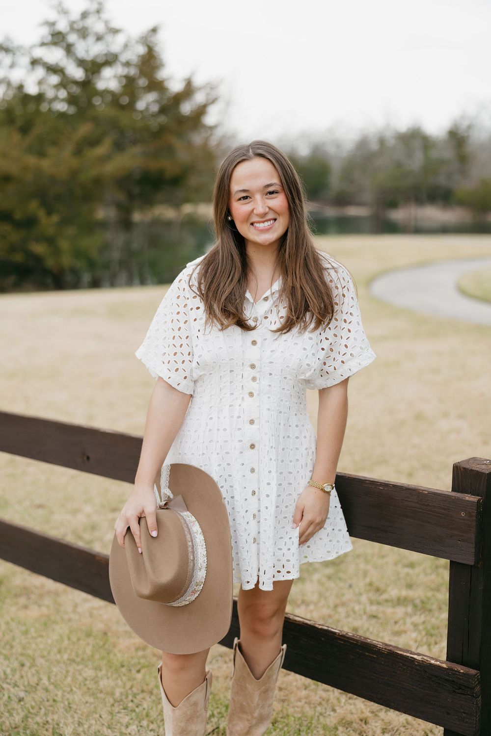 Eyelet Pintucked Button Down Dress
