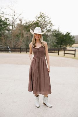 Smocked Top W/ Lace Trim Midi