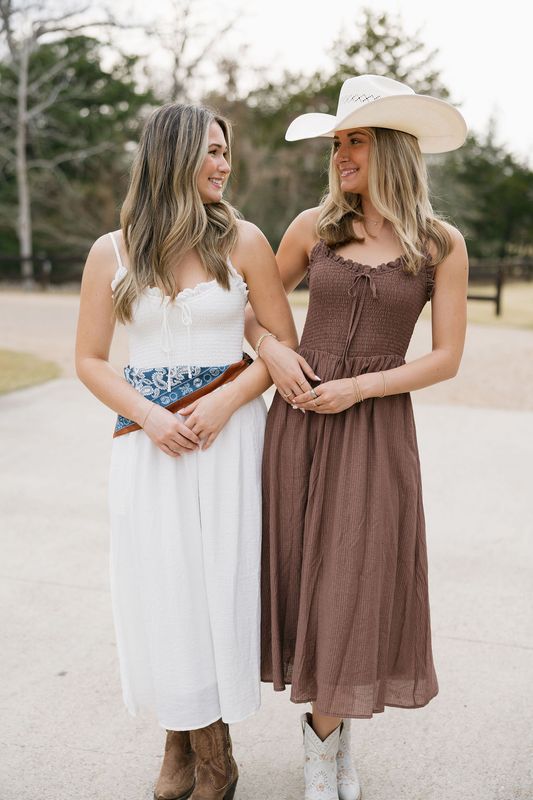 Smocked Top W/ Lace Trim Midi