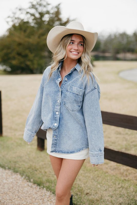 Denim Jacket w/ Heart Sleeve Detail