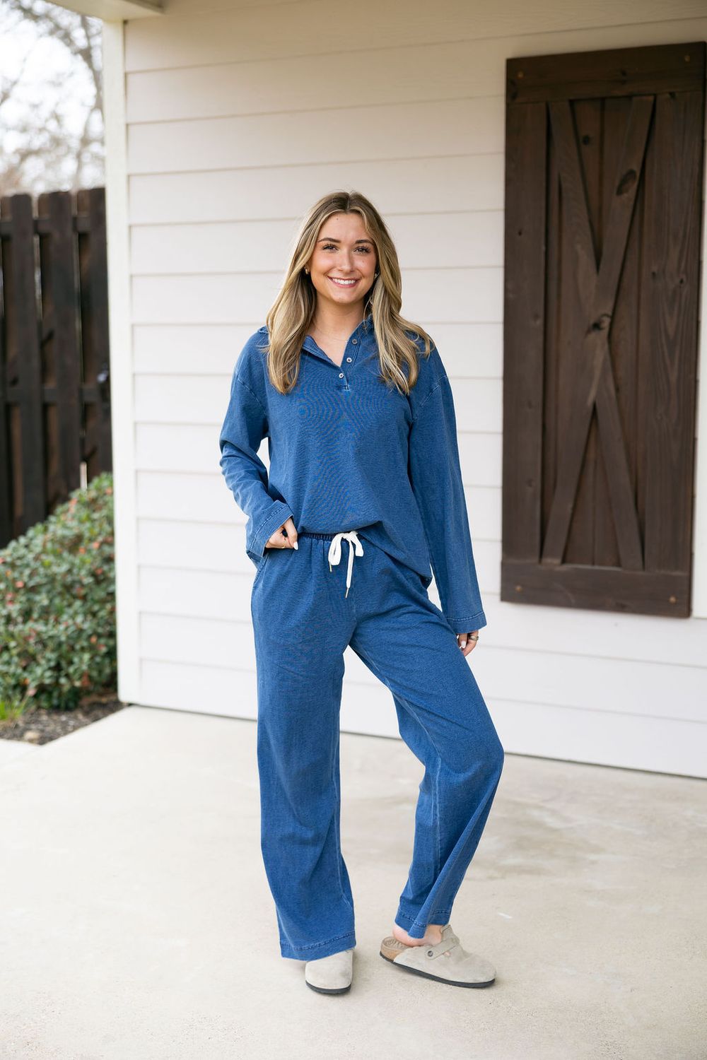 Washed Denim Knit Sweatpants