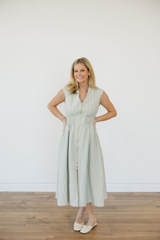 Sleeveless Pattern Zip Up V-Neck Maxi