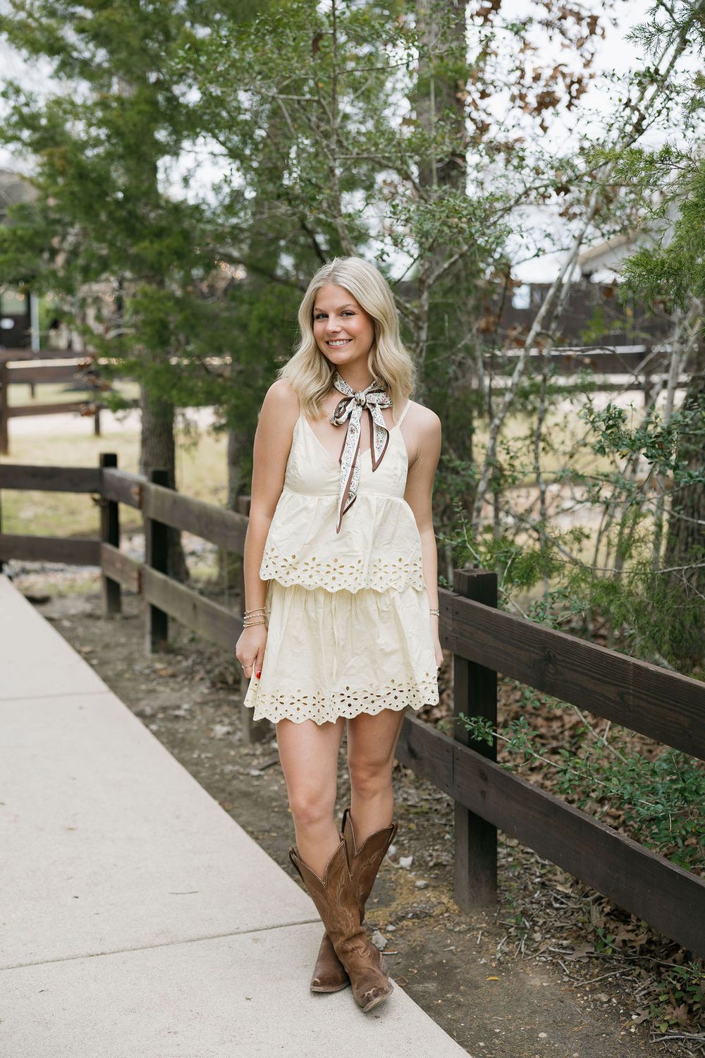 Linen Scalloped Eyelet Two Piece Set