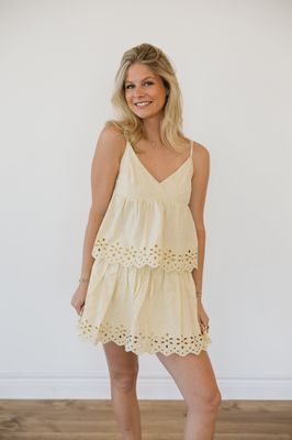 Linen Scalloped Eyelet Two Piece Set
