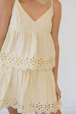 Linen Scalloped Eyelet Two Piece Set