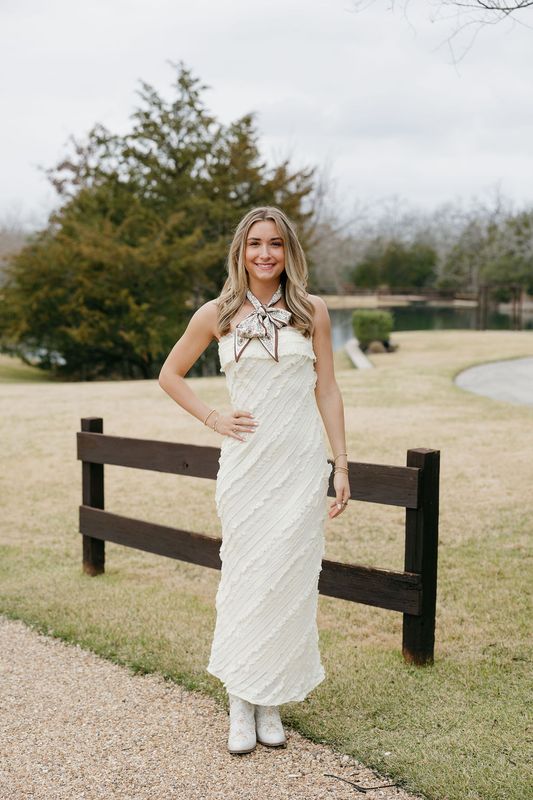 Strapless Frilly Lace Maxi Dress