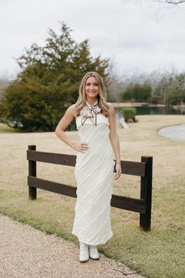 Strapless Frilly Lace Maxi Dress