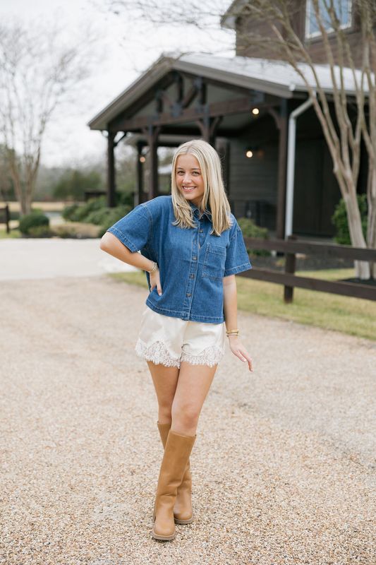 Flowy Lace Trim Satin Shorts